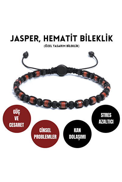 Sırlı Taş Jasper, Hematit Bileklik - Iden Black Red Bileklik - Tasarım Bileklik