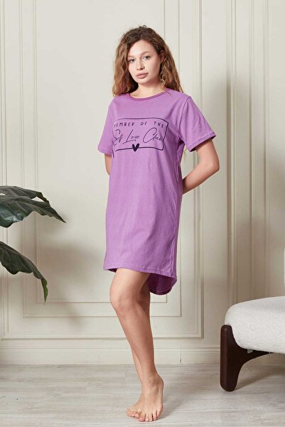 sevateks Tunic Relax Mold Nightdress Home Wear με στάμπα μπροστά, οβάλ φούστα...