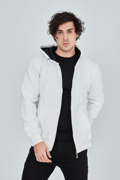 velmorafashion Velmora Premium Men's Hooded Straight Zippered Cardigan - White