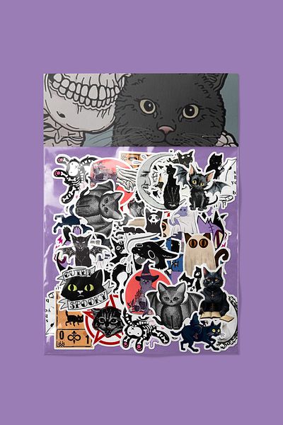 dadi ramba Gothic Cat Sticker Pack -Bullet Journal - Agenda - Planner - Notebook - Laptop Sticker Decal