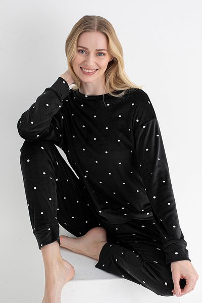 DOFİ Women's Black Polka Dot Patterned Pajama Set – Super Soft, Warm and Stylish |   Dofi