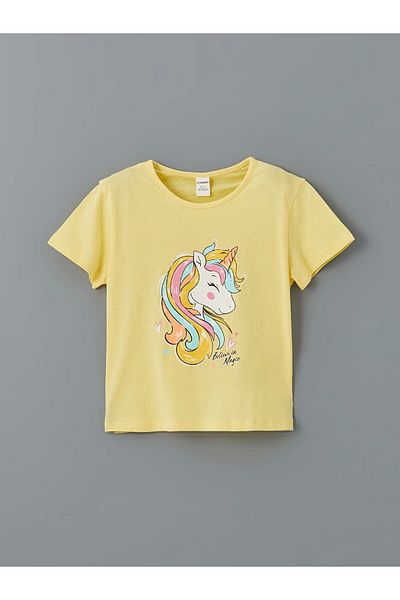 LC Waikiki Lcw Kids Yellow Crew Neck Printed Girls' T-Shirt and Leggings 2-Pack
