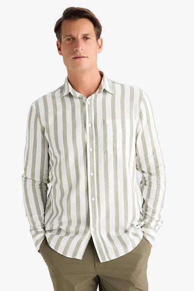 DeFacto New Season 100% Cotton Regular Fit Polo Neck Striped Long Sleeve Shirt