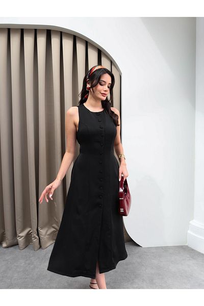 ESRAHELVACI Rochie midi fără mâneci cu nasturi în față