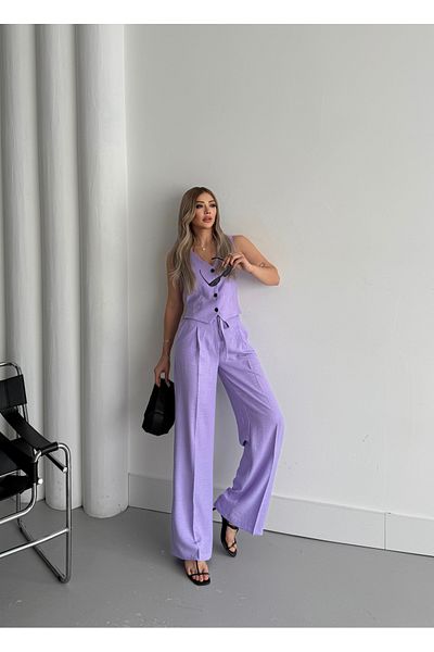 HOEK Women's Lilac Laced Women's Vest Pants Set