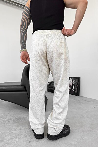 HAFKAGİYİM Ekru Soft Fit Batik Desen Baggy Pantolon