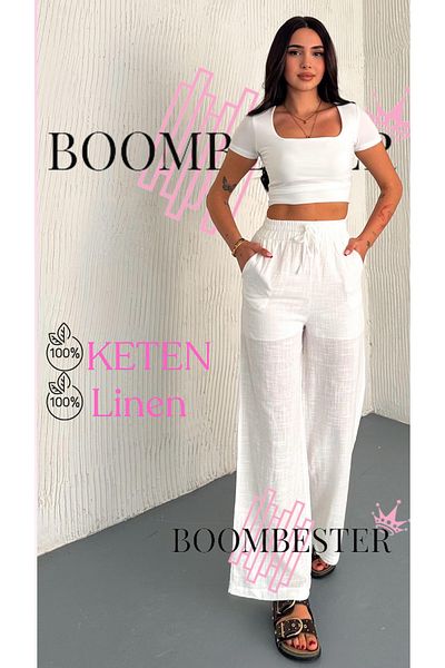 BoomBester Women's Loose Wide Leg Palazzo - Lined Relaxed Cut White