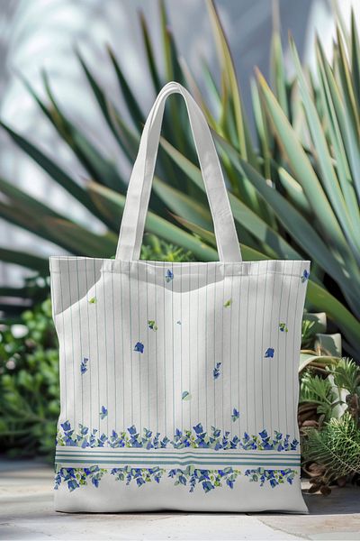 AYSHOME Geantă de cumpărături de plajă din pânză cu fermoar, cu dungi florale, Ays Home