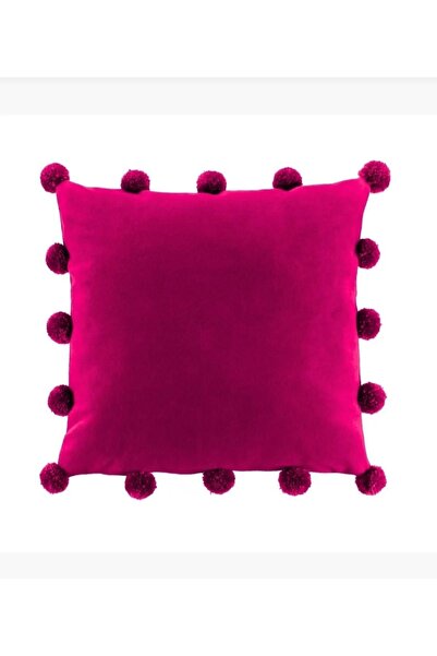 MS Store Büyük Ponponlu Fuşya Kırlent Kılıfı 45 ×45 cm yastık kılıfı 1 Adet