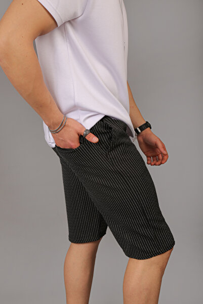 EydaMoon Men's Line Pattern Lycra Jogger Elastic Waist Back Pocket Zippered Summer Shorts