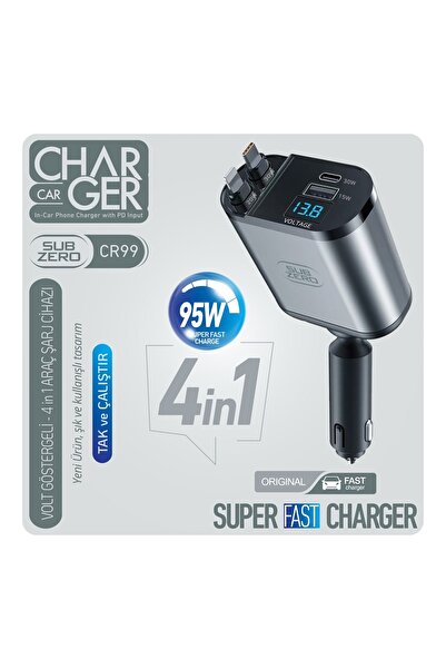 Subzero CR99 SÜPER HIZLI 95 W 4in1 VOLT GÖSTERGELİ ARAÇ SARJI