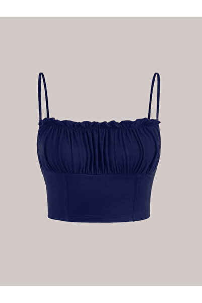 poswicon الأزرق الداكن MOD تجعيد الصدر كشكش قطع الصيف الأنابيب الأشرطة أعلى ا...