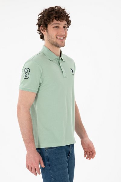 U.S. Polo Assn. تي شيرت بولو رجالي ذو قصة ضيقة باللون الأخضر المائي VR048