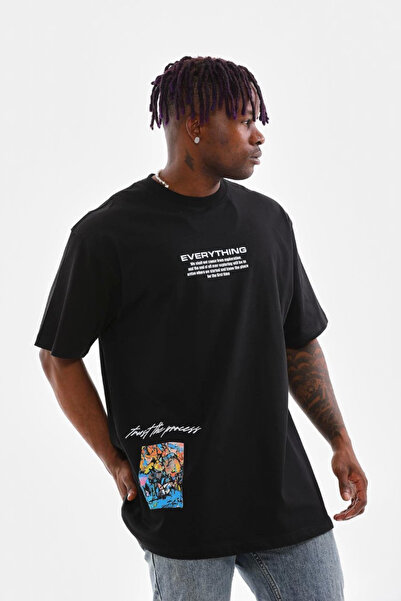 FREEDOM STOREE Μπλουζάκι Velmora Crew Neck με τύπωμα oversized - Μαύρο -