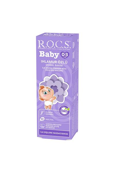 R.O.C.S. معجون أسنان للأطفال - 45 جرام خالي من الفلورايد مع مستخلص الزيزفون للأسنان واللثة الحساسة للأعمار من 0 إلى 3 سنوات