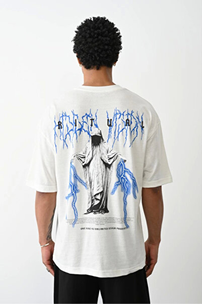 LUMİART Tricou oversize imprimat unisex - alb