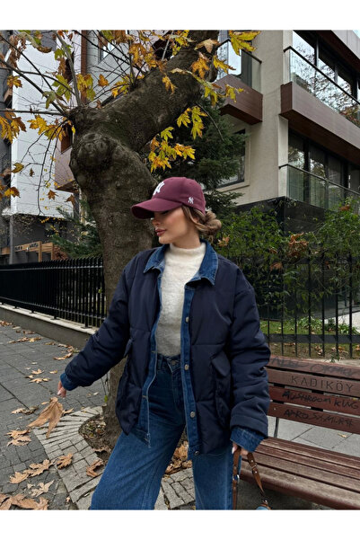 velmorafashion Velmora Jeans Detailed Snap Fastener Jacket - Navy Blue -