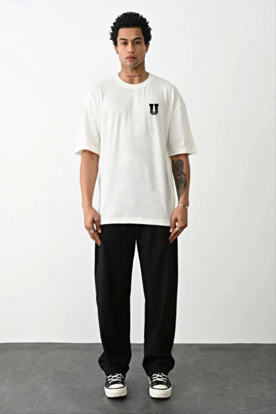 FREEDOM STOREE Velmora guler rotund cu imprimeu supradimensionat tricou - Alb -