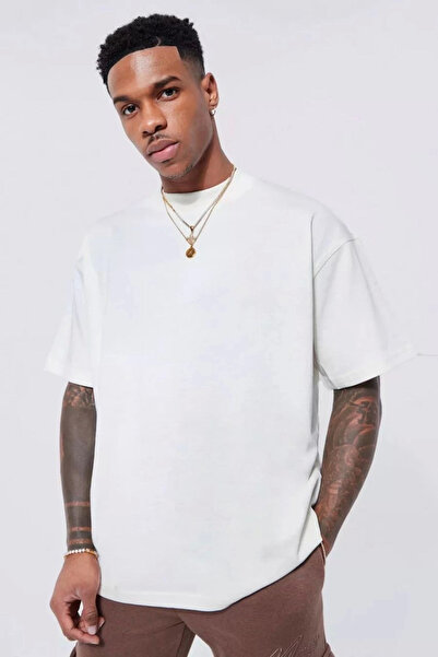 LUMİART   Unisex Basic Crew Neck Oversize T-Shirt - White