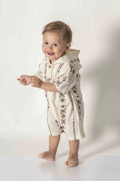 ESLENZA Şile Bezi Hooded Brown Summer Baby Jumpsuit