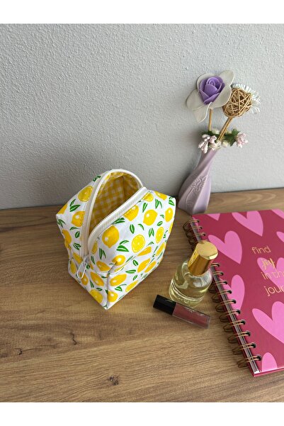 minyaturhayalim Limon desenli mini makyaj ve ped çantası astarlıdır yıkanabil...