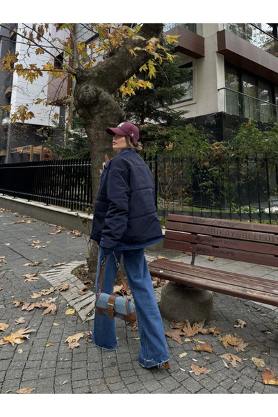 velmorafashion Velmora Jeans Detailed Snap Fastener Jacket - Navy Blue -