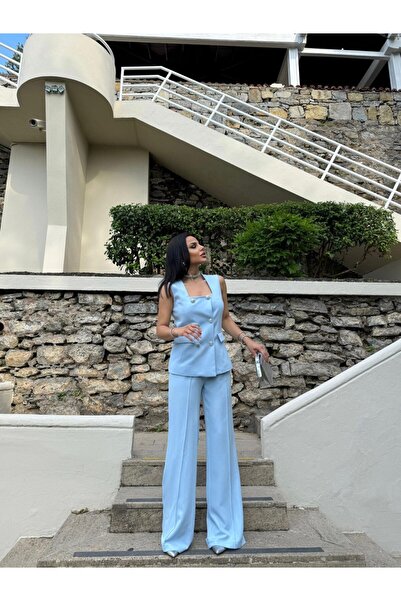 zoe star Set de pantaloni vestă cu guler pătrat