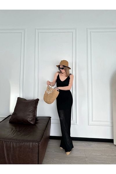 Kadınle Braided Long Knitwear Dress - Black