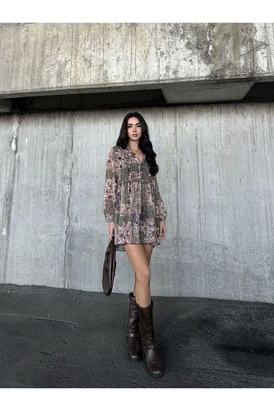 Kadınle Lined Chiffon Dress - Patterned