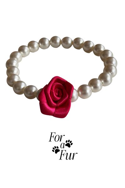 For a Fur Cat Dog Necklace Pearl Necklace with Rose Detail