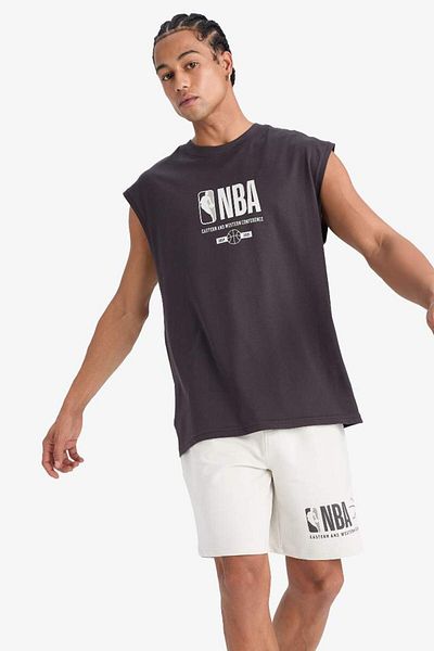 DeFacto New Season Defactofit Nba Wordmark Oversize Wide Fit Crew Neck Tank Top
