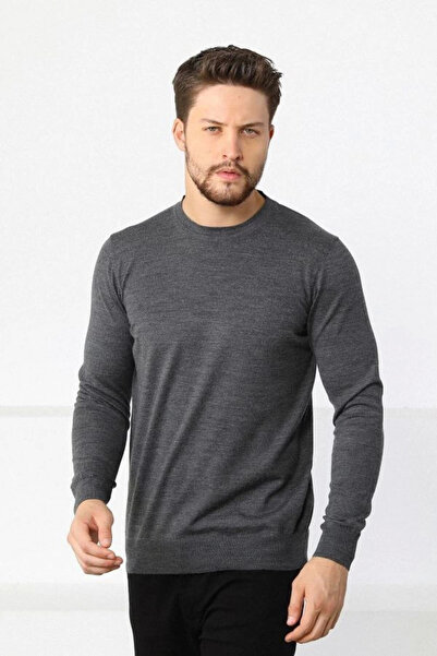 FREEDOM STOREE Men's Crew Neck Sweater Long Sleeve Woven Knitwear - Smoked