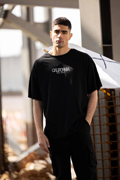 FREEDOM STOREE Velmora guler rotund cu imprimeu supradimensionat tricou - Neg...