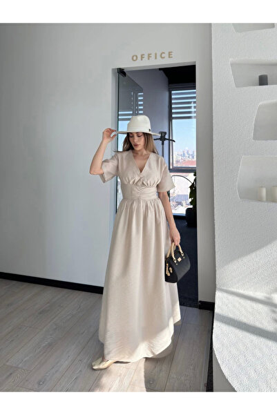 velmorafashion Velmora Short Sleeve Long Dress - Off White -