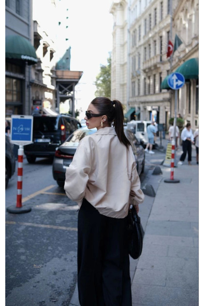 velmorafashion Velmora Zippered Shirt Collar Bomber Jacket - White -