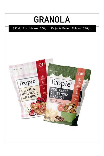 FROPİE Fropie Strawberry Hibiscus and Protein Gluten Free Cashew Flax Seed Granola Package