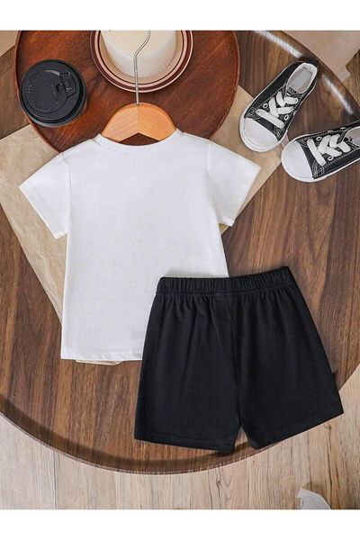 vinraus Boy's White-Black Challenge Basketball Ball Printed Shorts-Tshirt Set