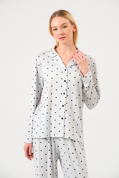 DOFİ Women's Gray Polka Dot Buttoned Pajama Set – Breathable Fabric |   Dofi