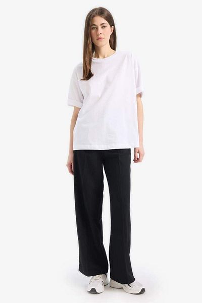 DeFacto Oversize Wide Fit Crew Neck Χτενισμένο Βασικό Απλό κοντομάνικο λευκό T-shirt C0099ax25sp