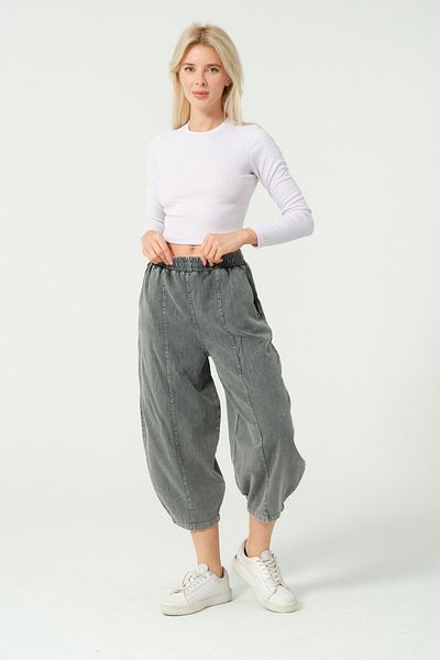 S-Ponder Women's Ankle Length High Waist Elastic Relaxed Cut Cotton Trousers
