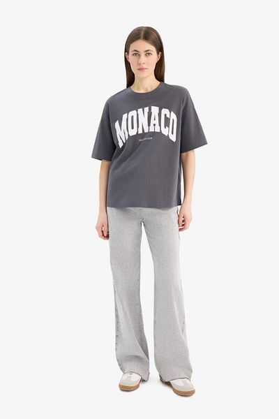 DeFacto New Season Oversize Wide Fit Crew Neck Printed Combed Cotton Short Sleeve T-Shirt