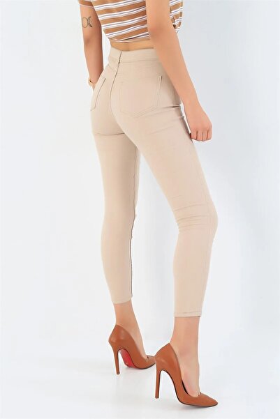 Trn JNS Ψηλόμεσο Skinny Jeans Μπεζ-Κρεμ