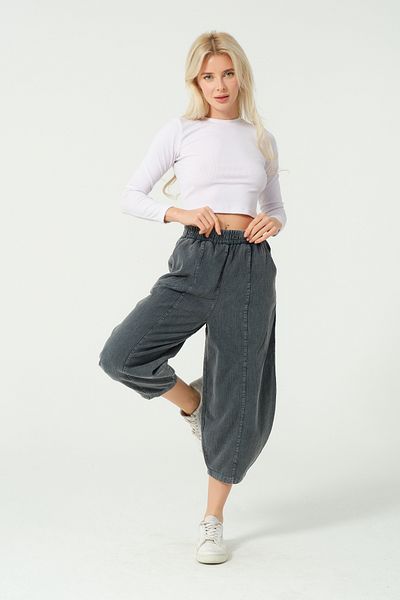 S-Ponder Women's Ankle Length High Waist Elastic Relaxed Cut Cotton Trousers
