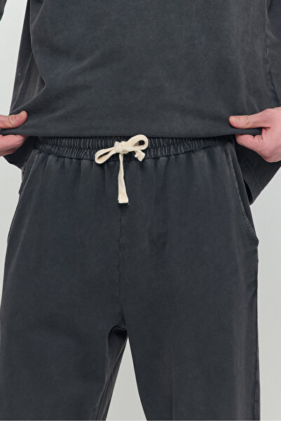 Plus Ninety Men's Oversize Fit Summer Anthracite Piece Dyed Painted Double Bottom Top Set