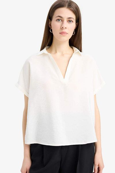 DeFacto Comfort Fit πουκάμισο γιακά Basic μονόχρωμη κοντομάνικη μπλούζα E5989ax25sp