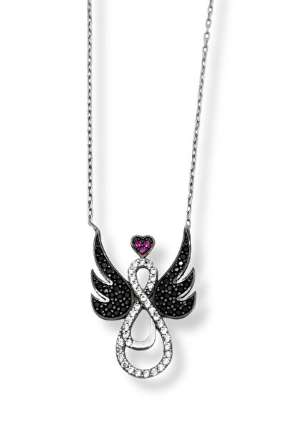 oya silver Siyah&Beyaz Işıltılı Kanatlı Sonsuzluk İşareti Gümüş Hayalet Kadın...