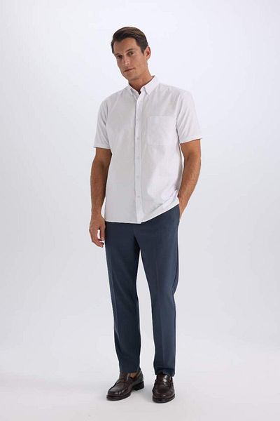 DeFacto New Season 100% Cotton Regular Fit Polo Neck Oxford Summer Short Sleeve Shirt