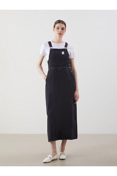 LC Waikiki New Season Square Collar Printed Straps Women's Jean Salopet Dress - S5Gp26Z8