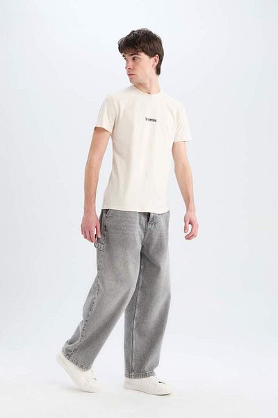 DeFacto New Season 100% Cotton Slim Fit Slim Fit Crew Neck Printed Short Sleeve T-Shirt