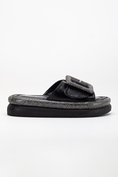 Dilimler Ayakkabı Women's Stone Slippers Black Sole Detailed Design